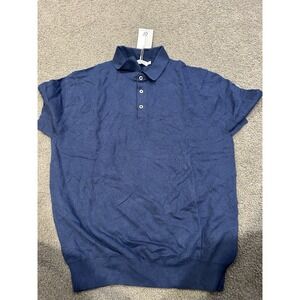 NWT Collars and Co Toscano Cotton and Linen Polo Shirt Top Size Large Navy Blue